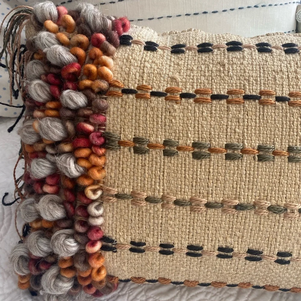 LOLOI Throw pillow, cotton, wool, Jute 13”x21” woven, artisan unique